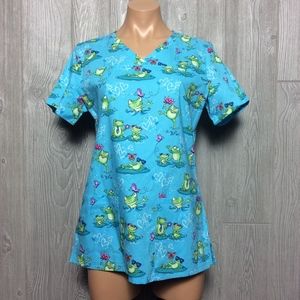 New Super Cute Happy Frog Scrub Top